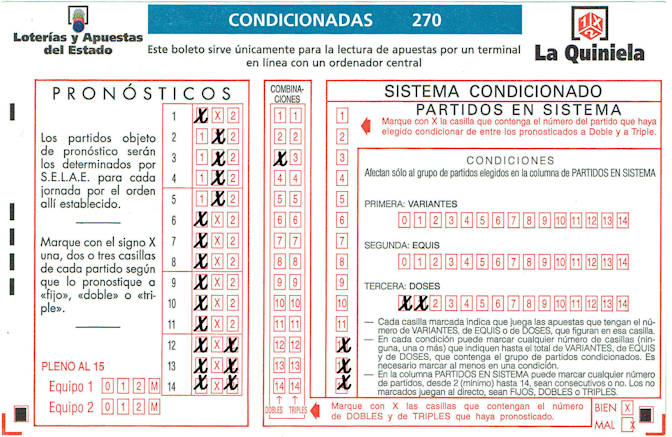Ejemplo de una Quiniela Condicionada de de futbol orientada a partidos sorpresa.